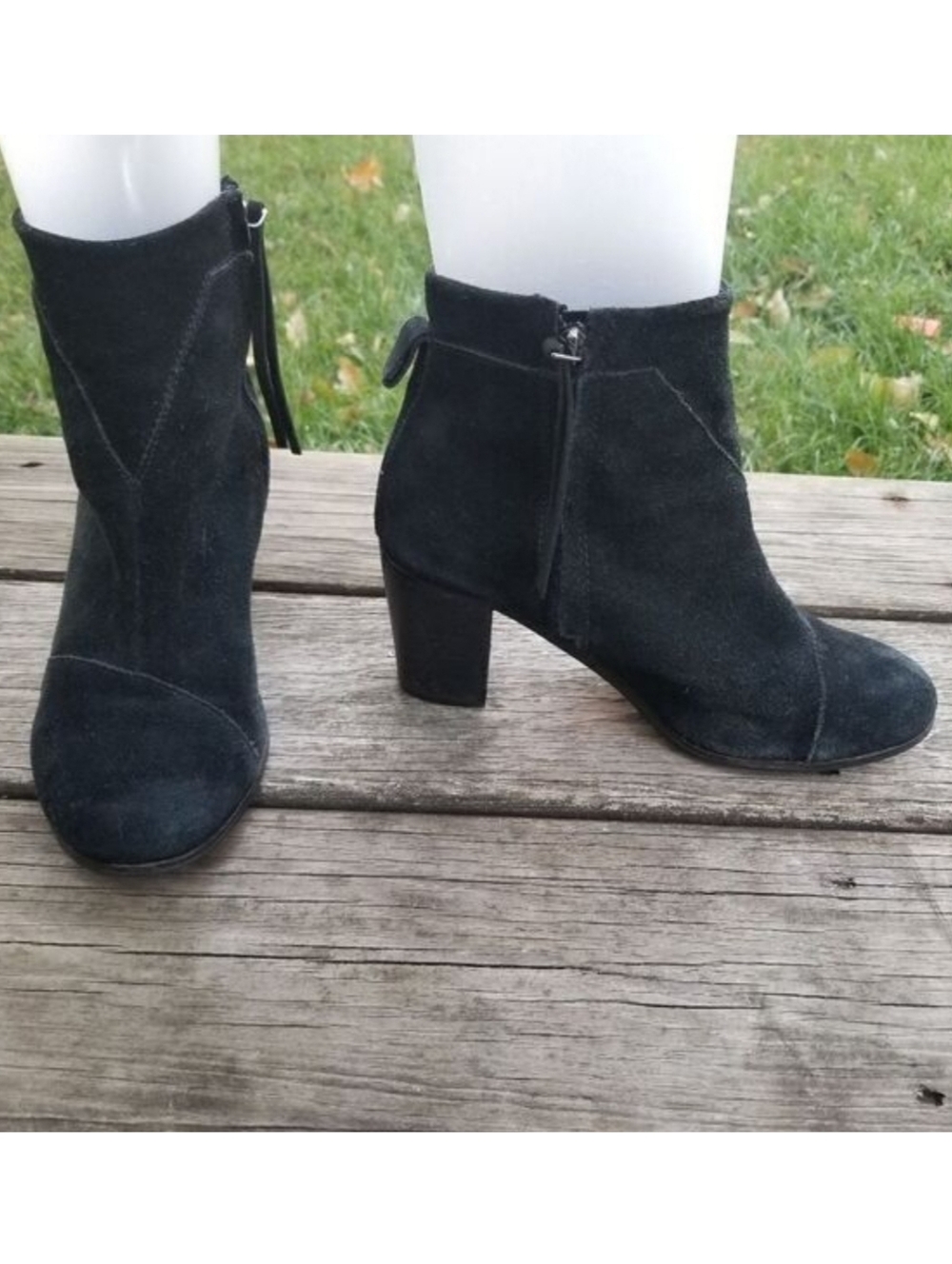 TOMS Lunata Chunky Heeled Black‎ Suede Leather Ankle Boots Booties Woman's 9